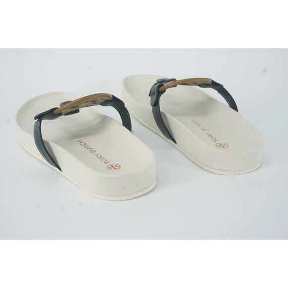 Tory Burch Miller Cloud Leather Thong Sandal SZ 5.5 Logo $298 New White - Picture 5 of 10